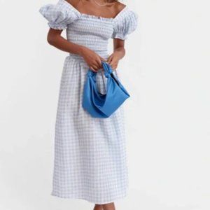 Sleeper Belle Linen Dress in blue/white